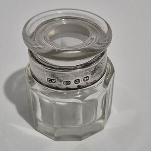 Cut Glass & Sterling Inkwell Antique Hallmarked 925 Silver And Heavy Crystal